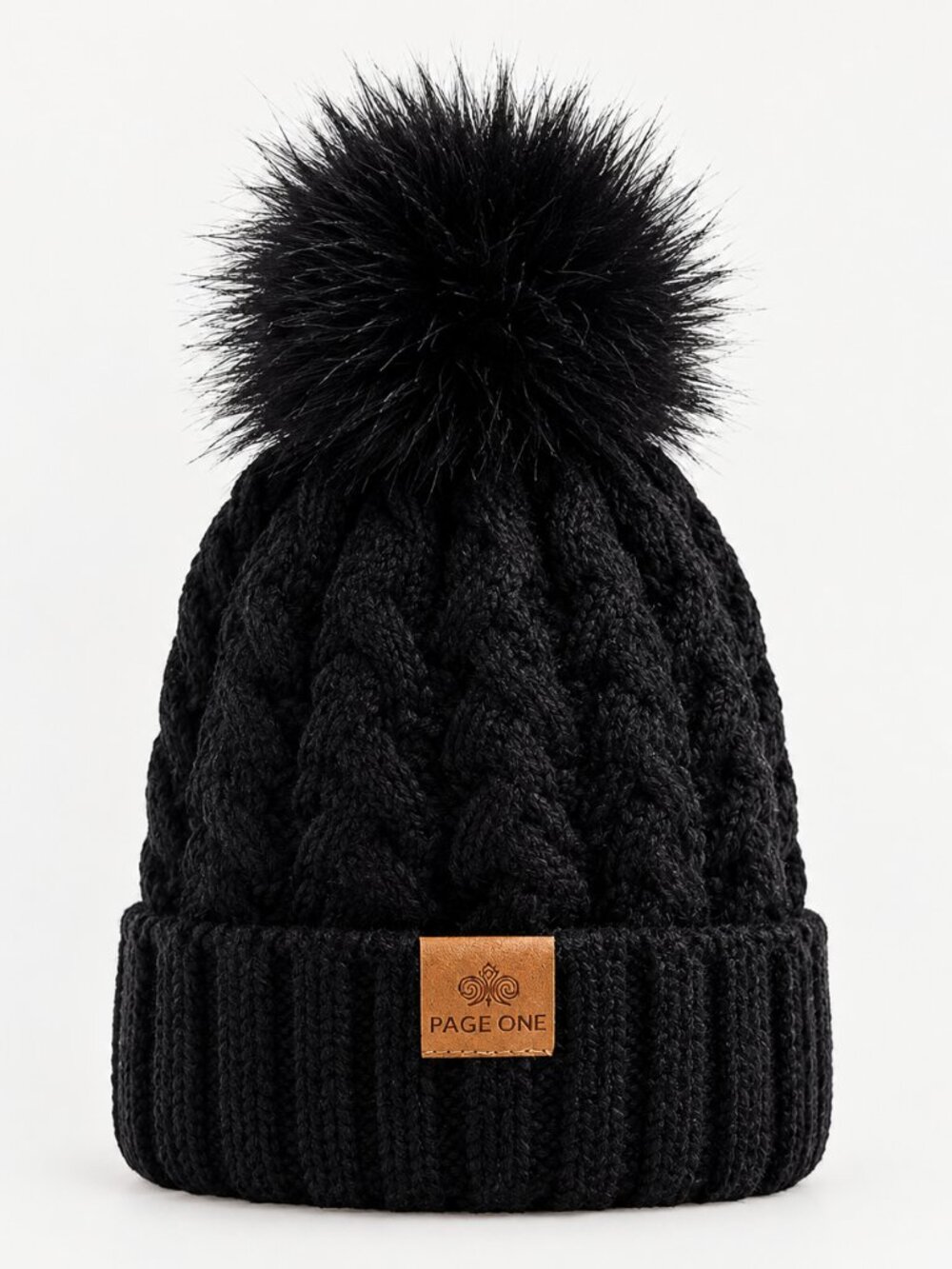 PAGE ONE Women’s Winter Ribbed Beanie Chunky Cable Knit Pompom Hat